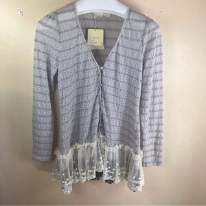 NWT A’REVE Boho Button Cardigan Lace Hem Crocheted Size Medium Career‎ Wear